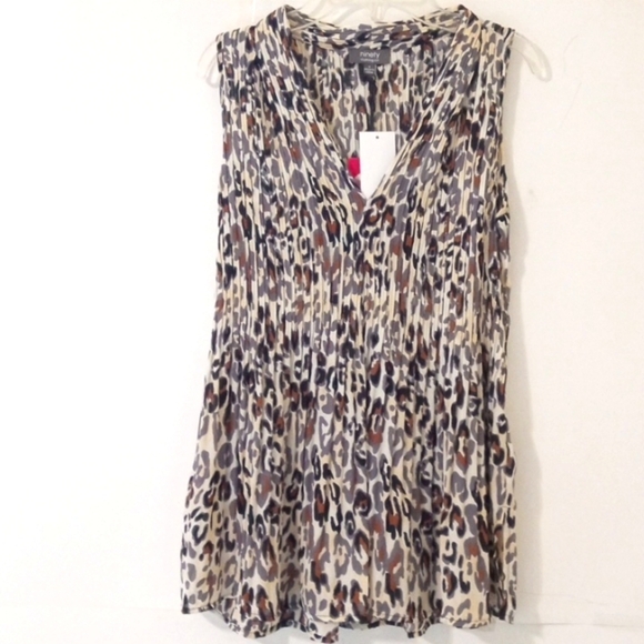 NINETY CO. V-NECK ANIMAL PRINT SLEEVELESS BLOUSE SIZE SMALL NWT - Picture 1 of 6
